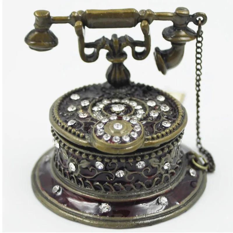 Διακοσμητικό Κουτάκι Μινιατούρα Τηλέφωνο Κόκκινο Με Σμάλτο &amp; Στρας Royal Art 6,5x6x6εκ. BOS13882RD