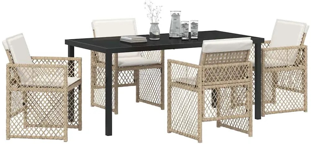 vidaXL Σέτ φαγητού για κήπο 5 pcs Μπεζ συνθετικό ρατάν