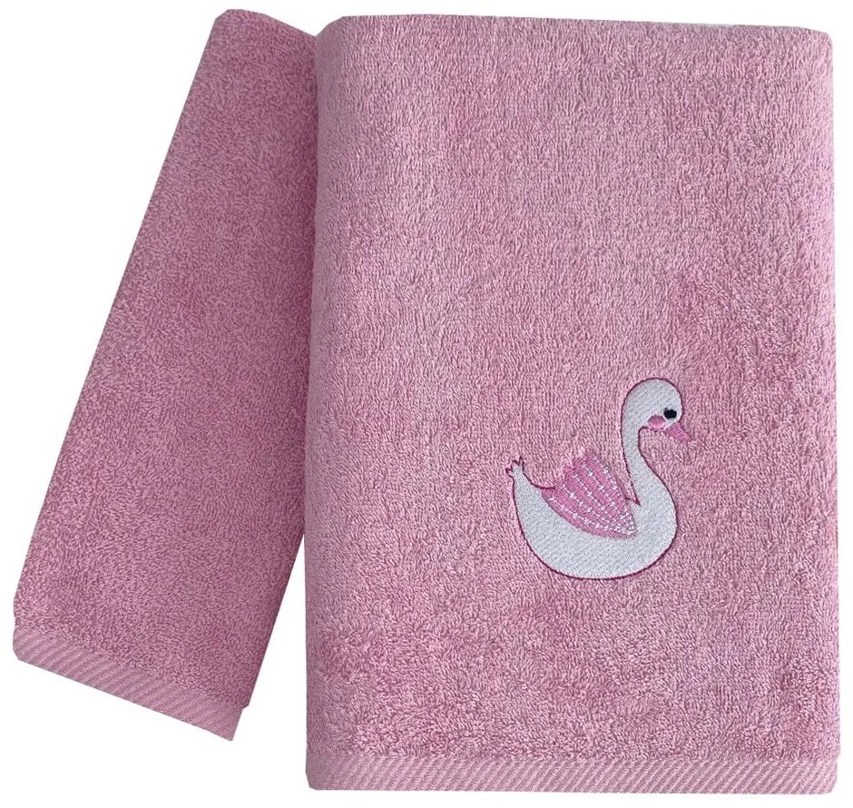 Πετσέτες Βρεφικές Swan (Σετ 2τμχ) Pink Astron Σετ Πετσέτες 70x130cm 100% Βαμβάκι