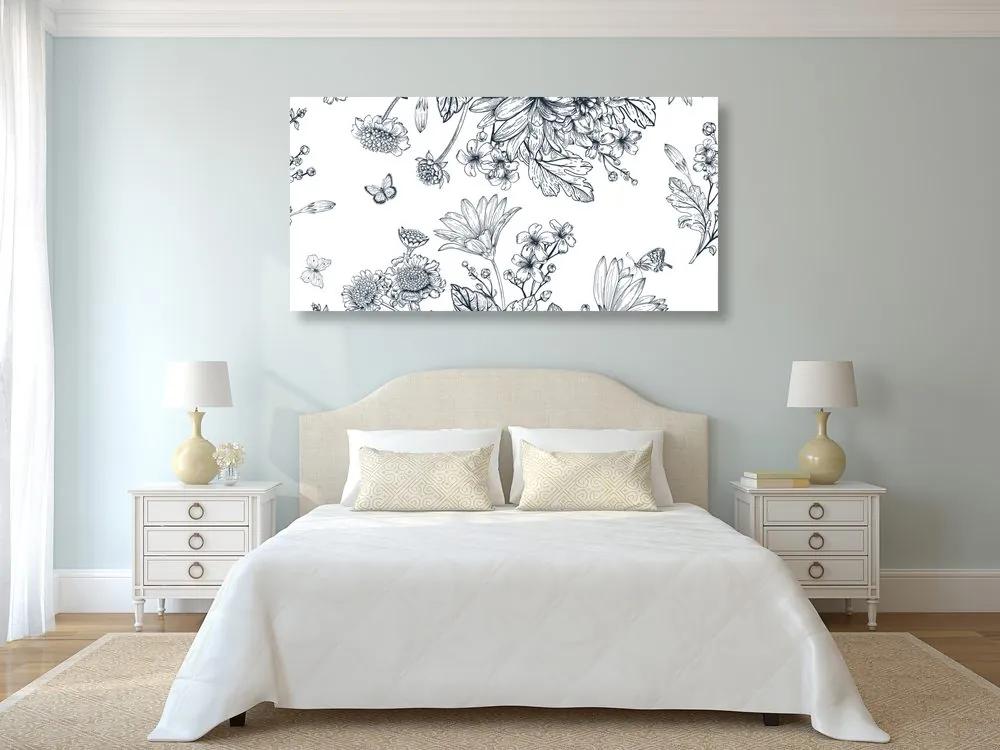 Εικόνα ασπρόμαυρο μπουκέτο λουλούδια - 100x50