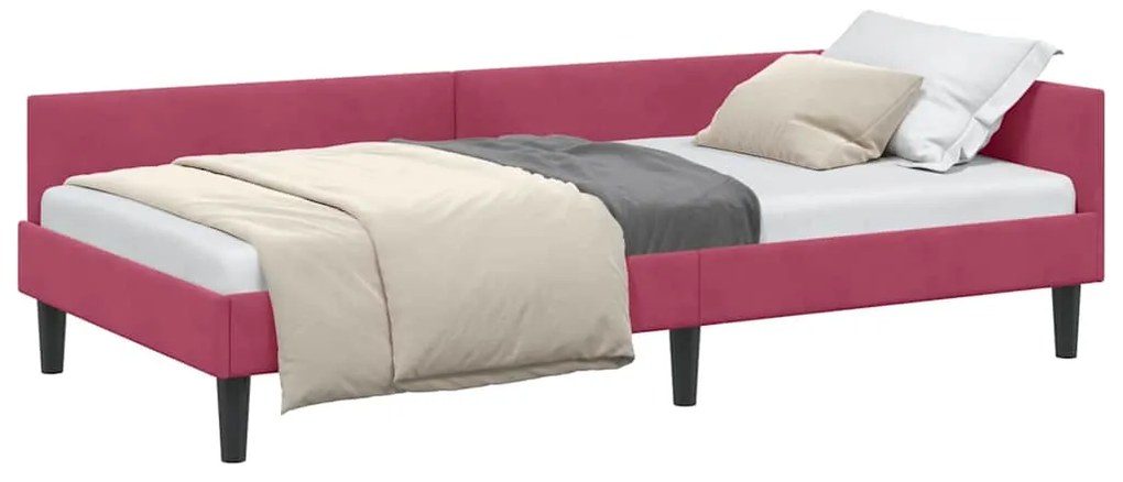 vidaXL Πλαϊνό Κρεβάτι Μπορντό 100 x 200 cm Βελούδο και Στιβαρή ξυλεία
