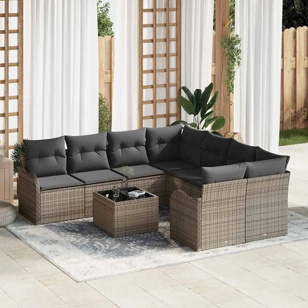 vidaXL Σετ Καναπέ Κήπου 9 pcs Γκρι 55 x 55 x 37 εκ Πολυ ράταν