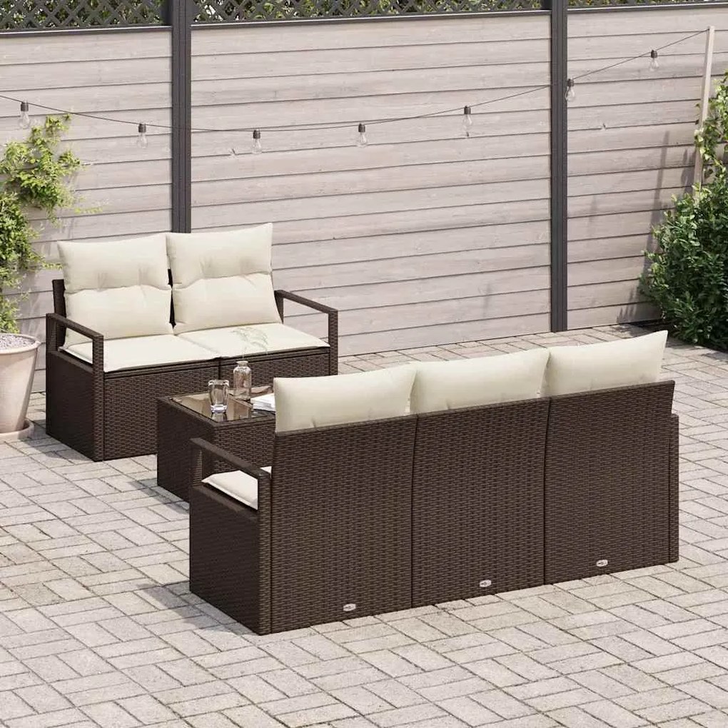 vidaXL Σετ Καναπέ Κήπου με μαξιλάρι 6 pcs Καφέ, Κρέμα 55 x 55 x 37 εκ