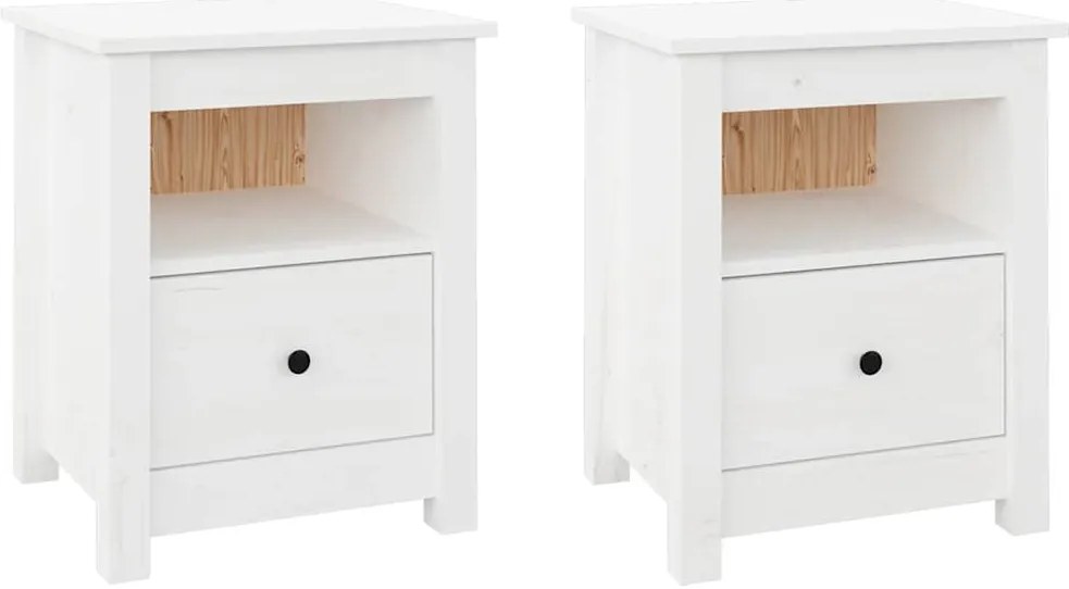 vidaXL Κομοδίνα 2 τεμ. Λευκά 40x35x49 εκ. από Μασίφ Ξύλο Πεύκου