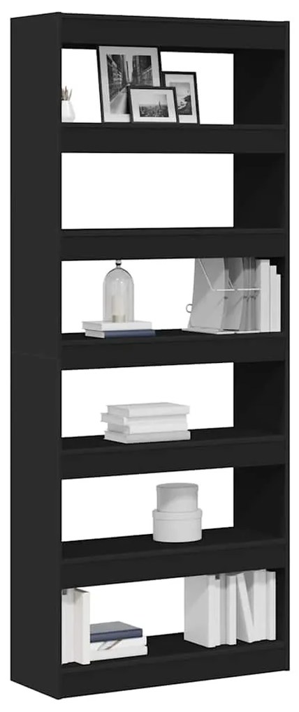 vidaXL Βιβλιοθήκη με ράφι Μαύρο 80 x 30 x 198 εκ Επεξεργασμένο ξύλο