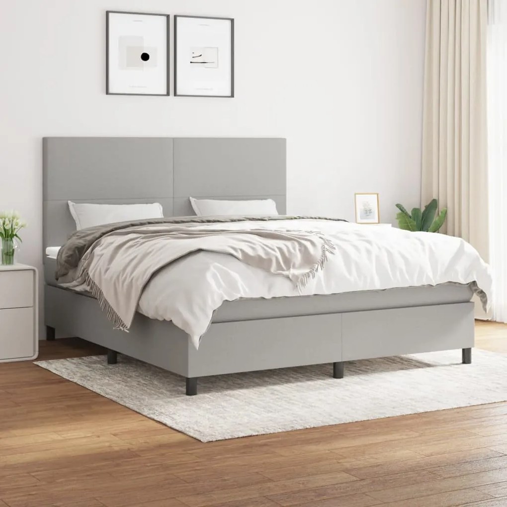 vidaXL Κρεβάτι Boxspring με Στρώμα Ανοιχτό Γκρι 180x200 εκ. Υφασμάτινο