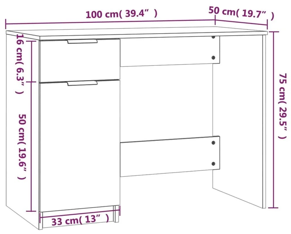 Γραφείο Καφέ Δρυς 100x50x75 εκ. από Επεξεργασμένο Ξύλο - Καφέ