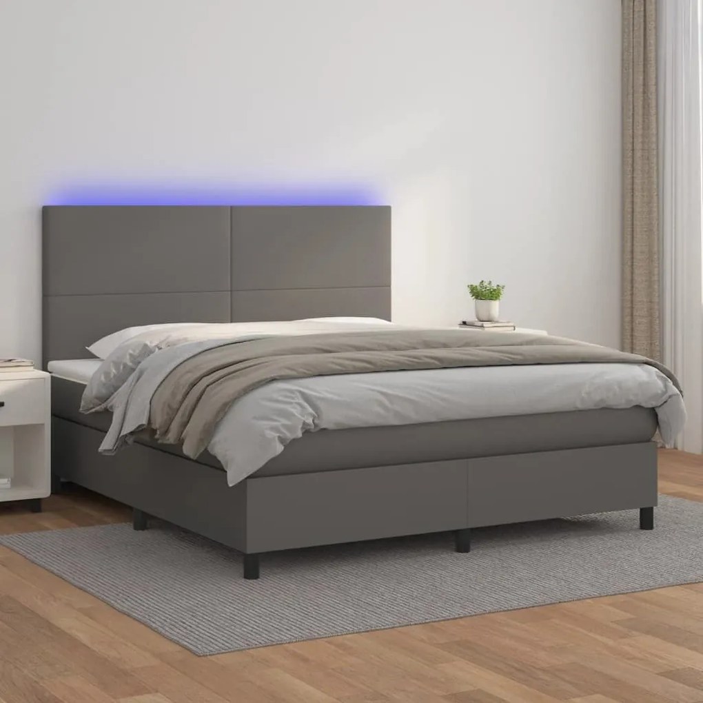 ΚΡΕΒΑΤΙ BOXSPRING ΜΕ ΣΤΡΩΜΑ &amp; LED ΓΚΡΙ 160X200 ΕΚ. ΣΥΝΘ. ΔΕΡΜΑ 3135835