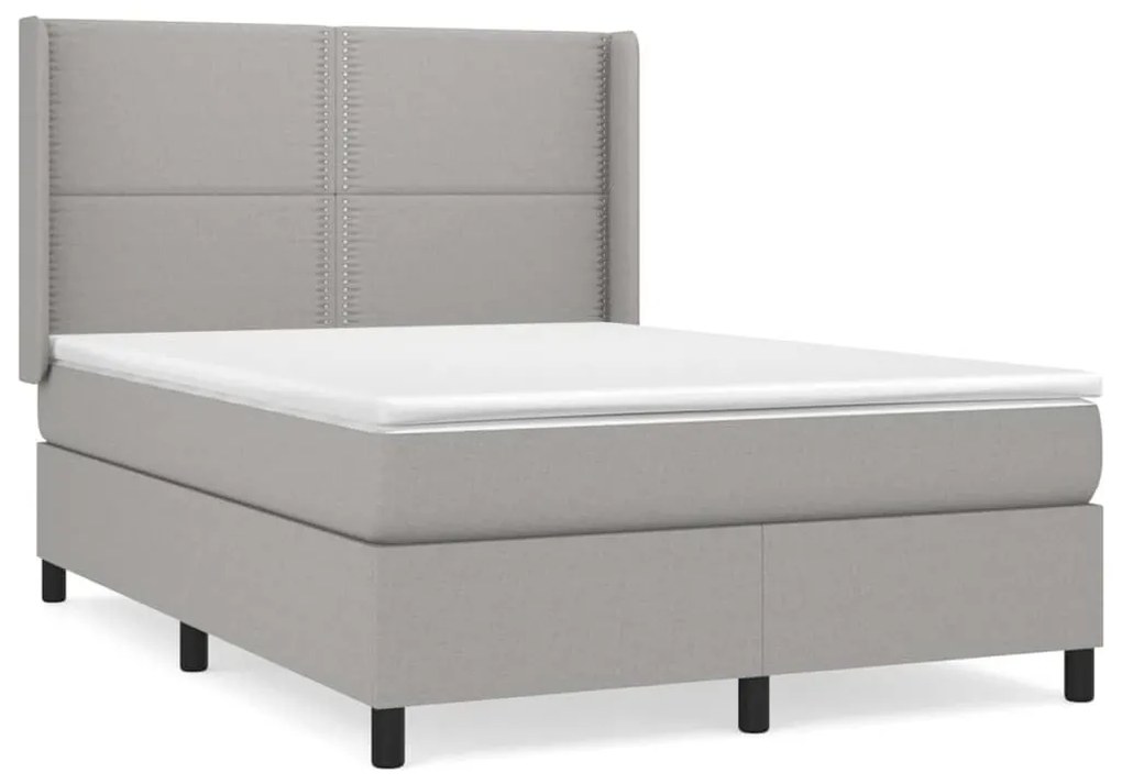 Κρεβάτι Boxspring με Στρώμα Ανοιχτό Γκρι 140x190 εκ. Υφασμάτινο - Γκρι