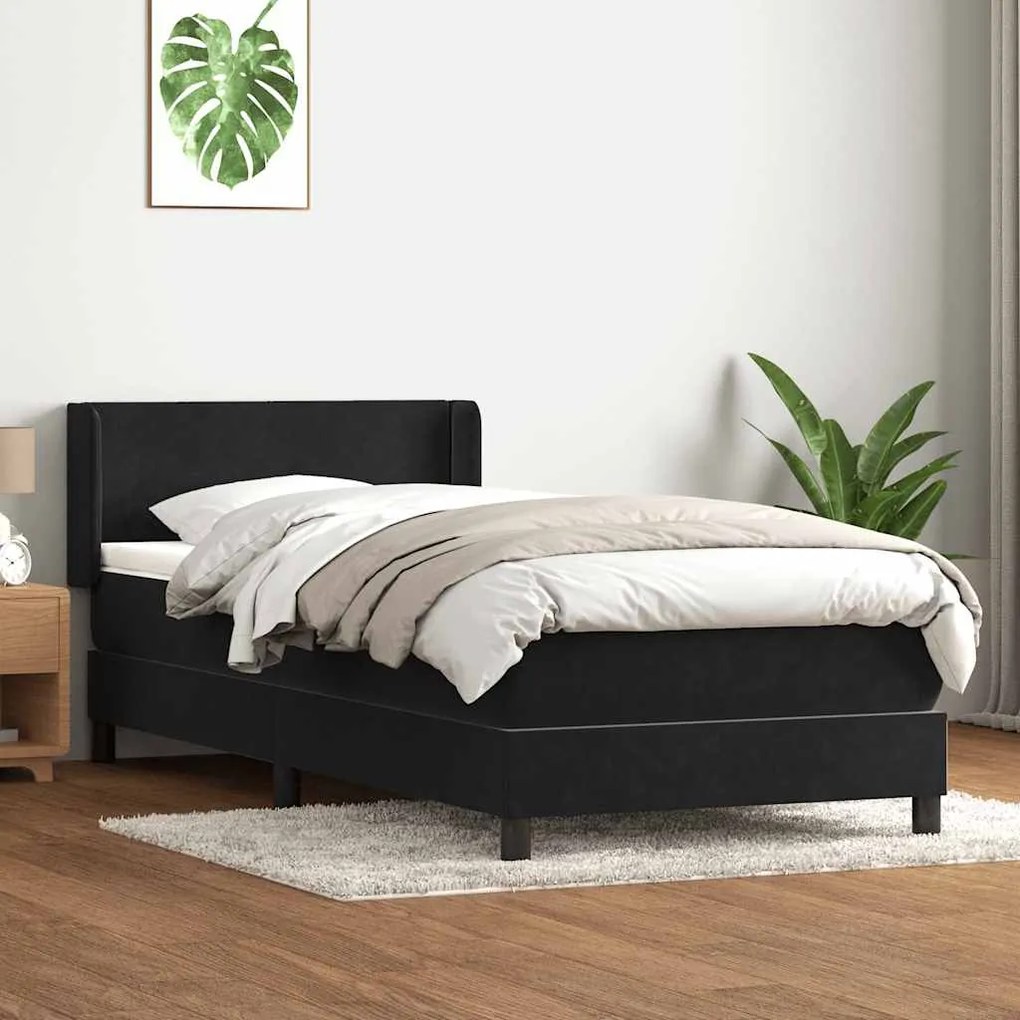 Κρεβάτι Boxspring με Στρώμα Μαύρο 80x220 εκ. Βελούδινο