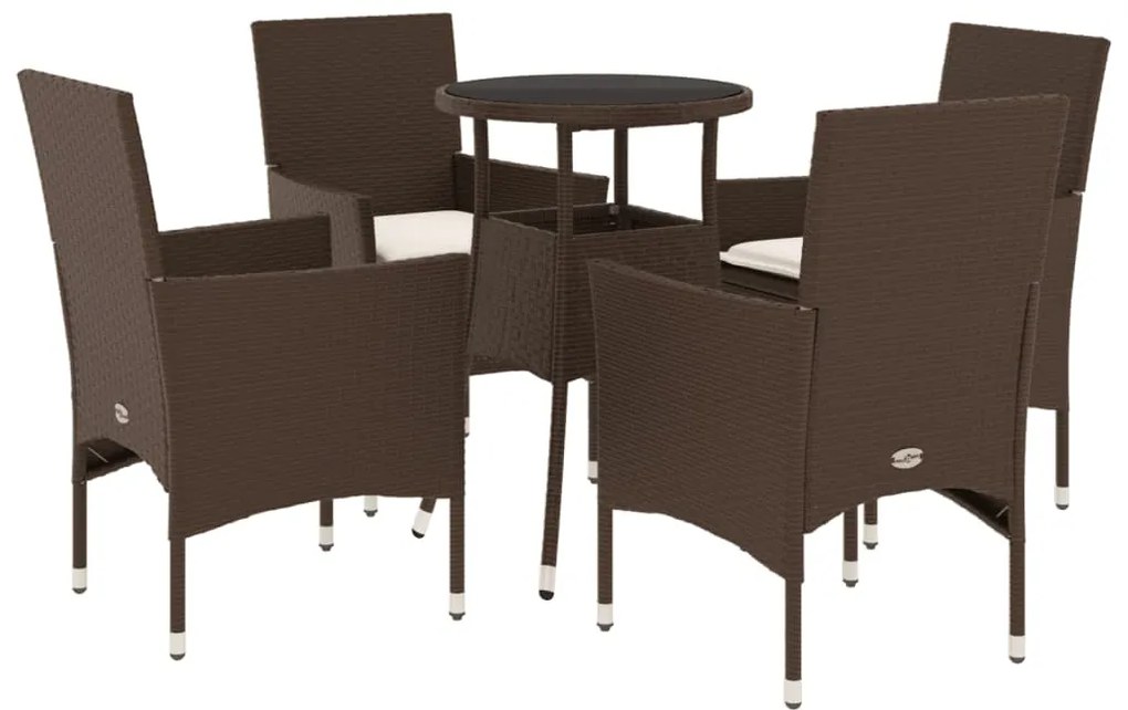 vidaXL Σετ Τραπεζαρίας Κήπου 5 Τεμ. Καφέ Συνθ.Ρατάν/Γυαλί με Μαξιλάρια