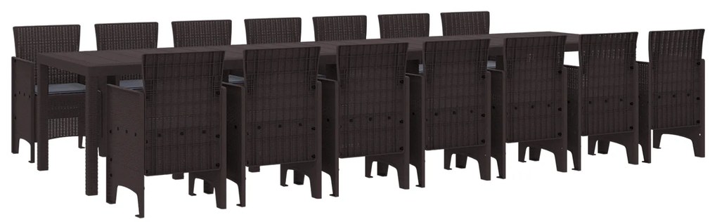 vidaXL Σετ Τραπεζαρίας Κήπου 15 pcs Καφέ Μεγάλο Πολυαιθυλένιο Ράτταν