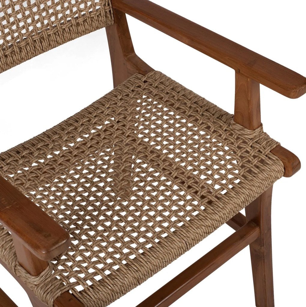 Καρέκλα-Πολυθρόνα C9385.01 Μασίφ Ξύλο Teak Rattan και Σχοινί 54x58x88Υεκ. 54x58x88 εκ.
