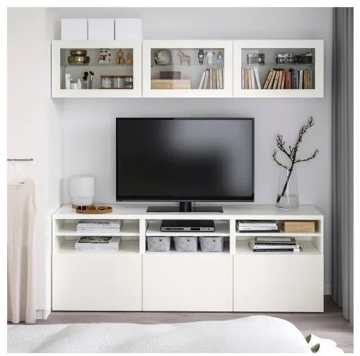 BESTÅ σύνθεση αποθήκευσης TV/γυάλινες πόρτες/συρτάρια με μαλακό κλείσιμο, 180x42x192 cm 794.071.91