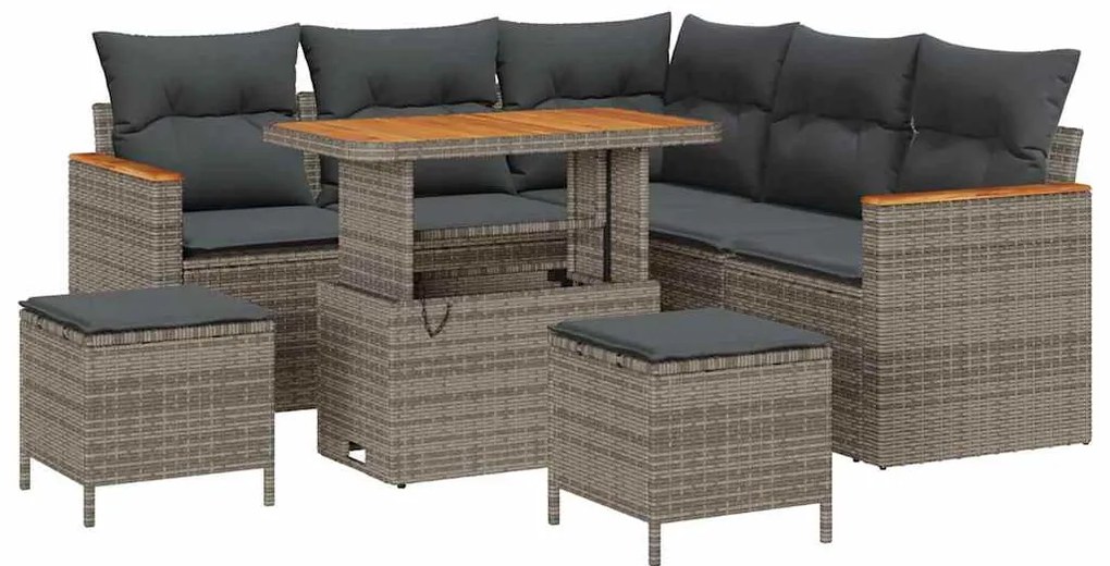 vidaXL Σετ Καναπέ Κήπου με μαξιλάρι 8 pcs Γκρι Πολυ ράταν