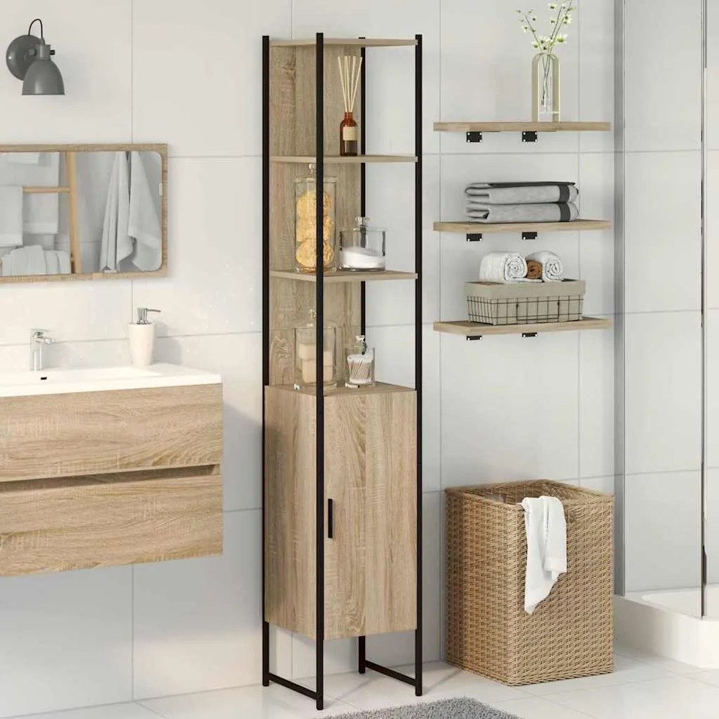 vidaXL Ντουλάπι Μπάνιου Μπεζ 33 x 33 x 185.5 εκ Επεξεργασμένο ξύλο