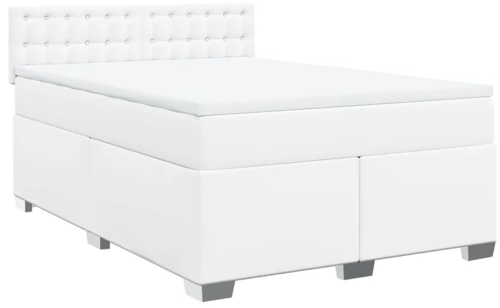 vidaXL Κρεβάτι Boxspring με Στρώμα Λευκό 140x200εκ.από Συνθετικό Δέρμα