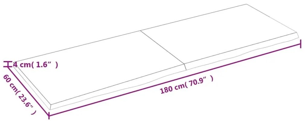 Ράφι Τοίχου Σκούρο Καφέ 180x60x(2-4) εκ. Επεξ. Μασίφ Ξύλο Δρυός - Καφέ