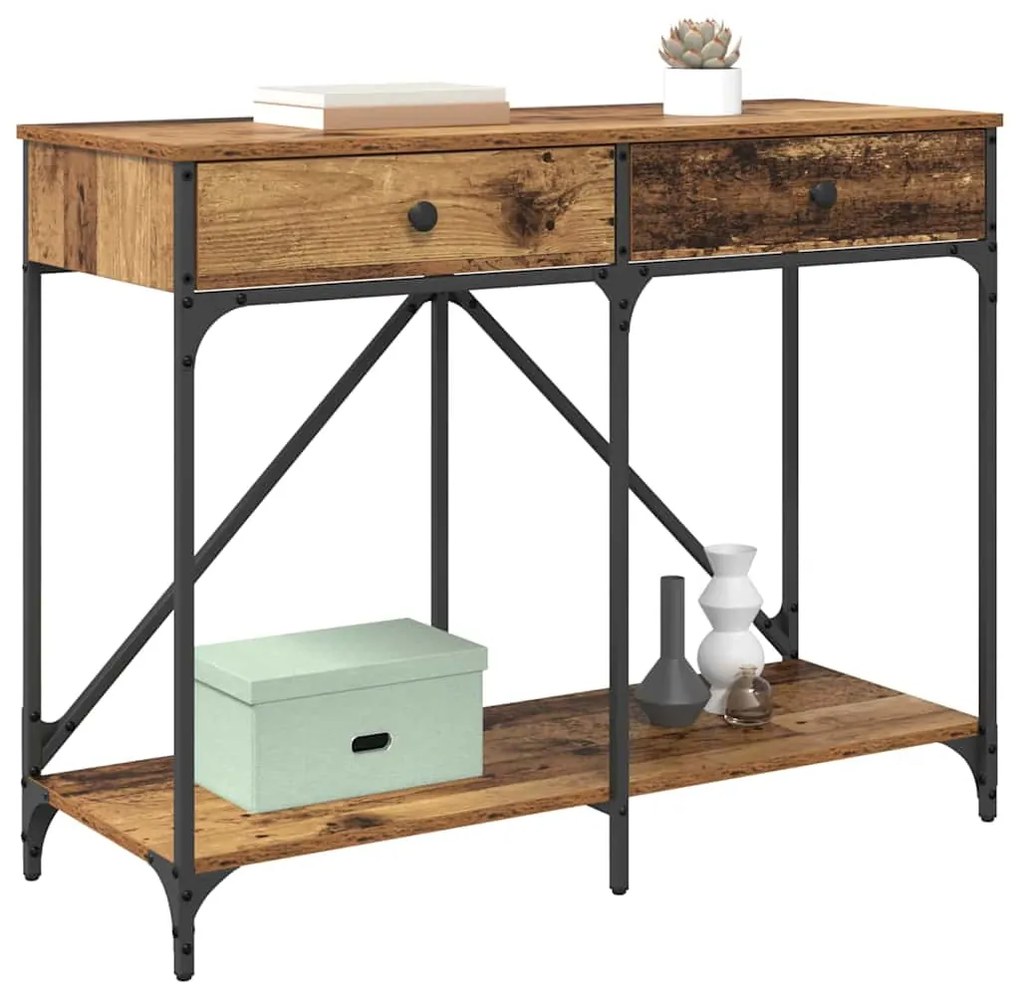 vidaXL Τραπέζι κονσόλας με συρτάρι Παλιό Ξύλο 100 x 39 x 78,5 εκ