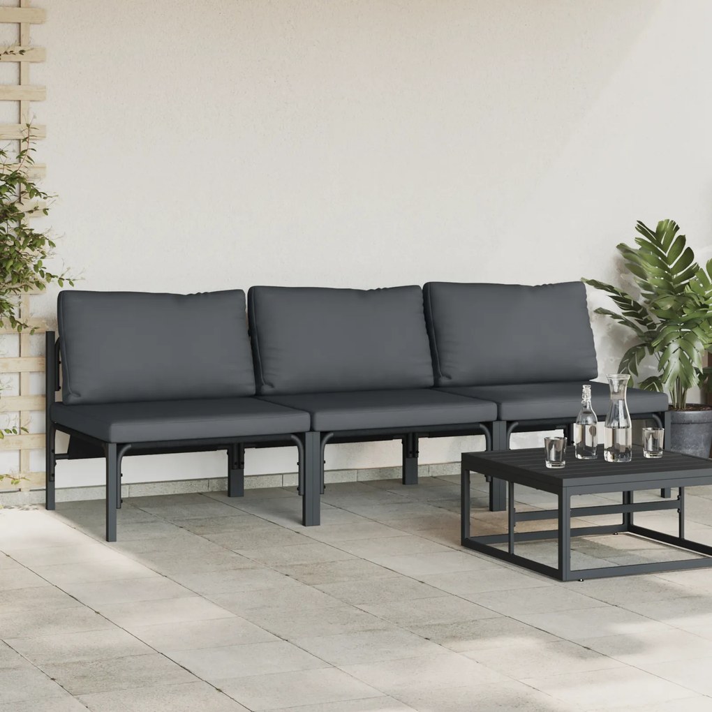 vidaXL Εξωτερικά Έπιπλα με μαξιλάρι με μαξιλάρι 3 pcs Ανθρακί Ατσάλι