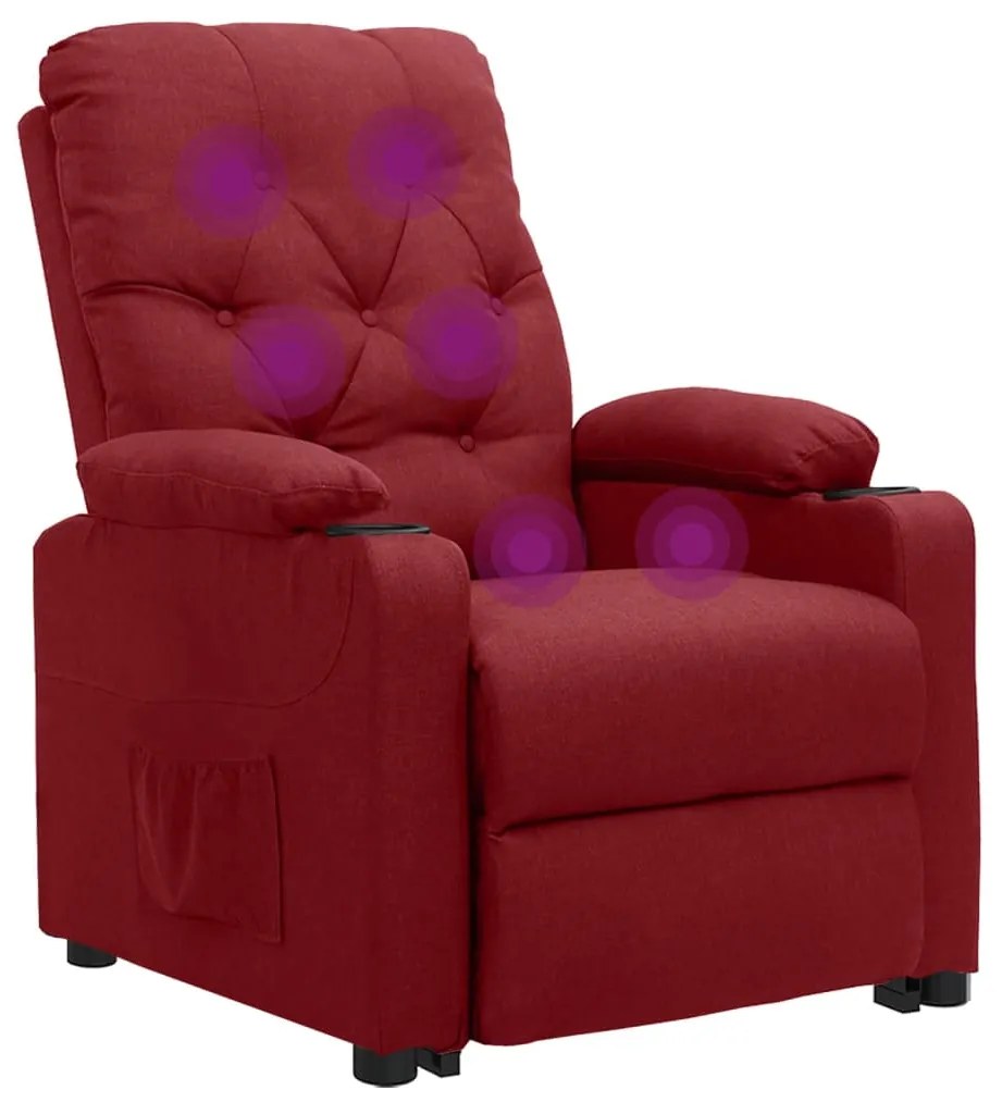 vidaXL Πολυθρόνα Μασάζ Ανακλινόμενη με Ανύψωση Μπορντό Υφασμάτινη