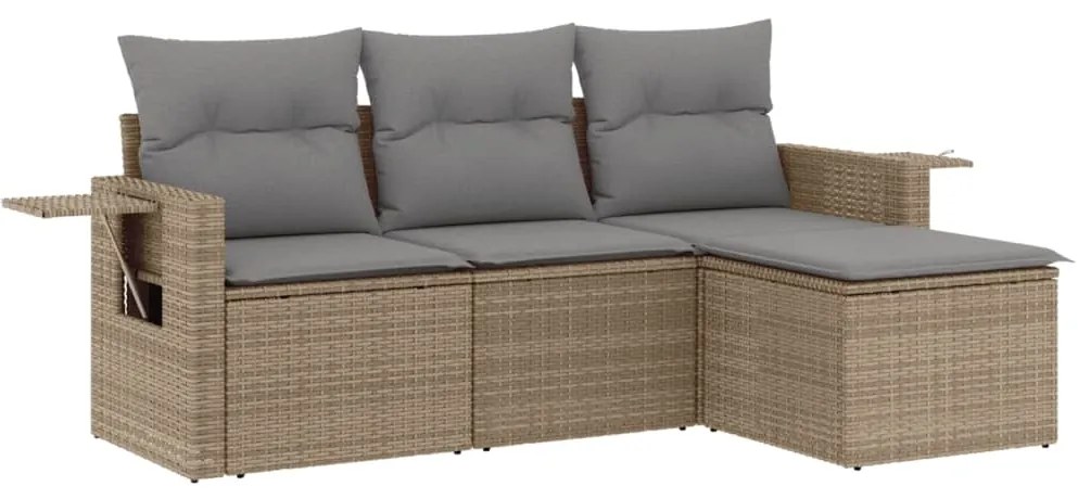 vidaXL Σετ Καναπέ Κήπου 4 τεμ. Μπεζ Συνθετικό Ρατάν με Μαξιλάρια