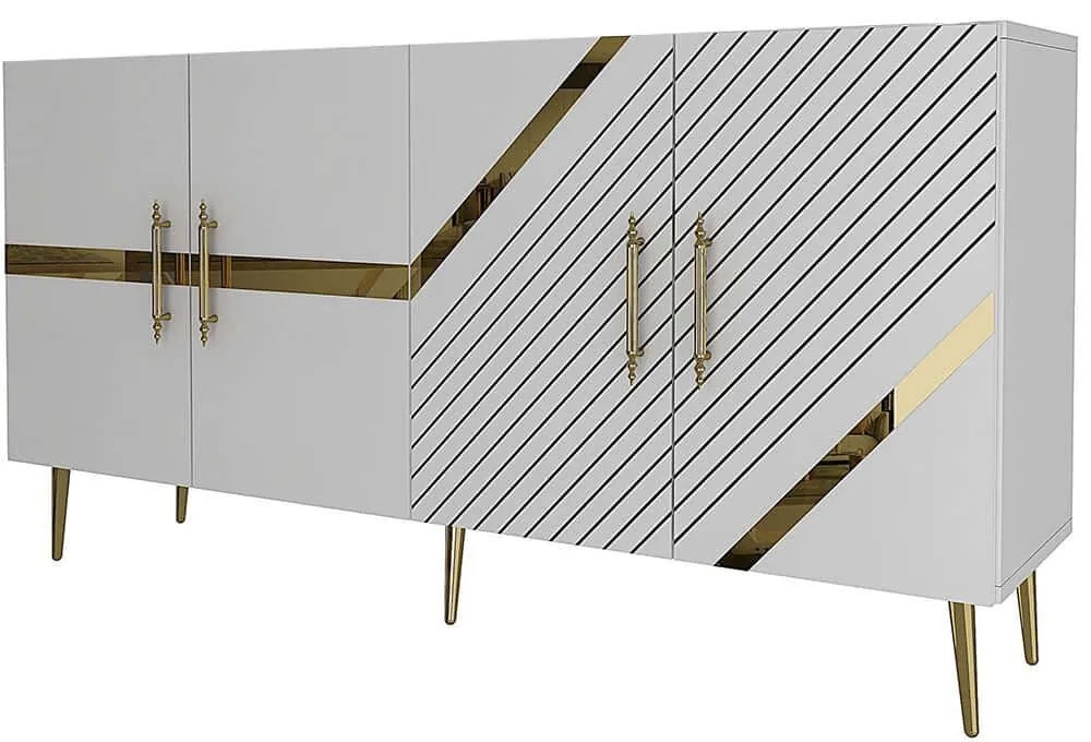 Μπουφές Fuga 475OLV1778 150x35x75cm White-Gold Μοριοσανίδα, Μελαμίνη
