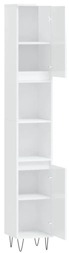 vidaXL Ντουλάπι Μπάνιου Γυαλιστερό Λευκό 30x30x190 εκ. Επεξεργ. Ξύλο