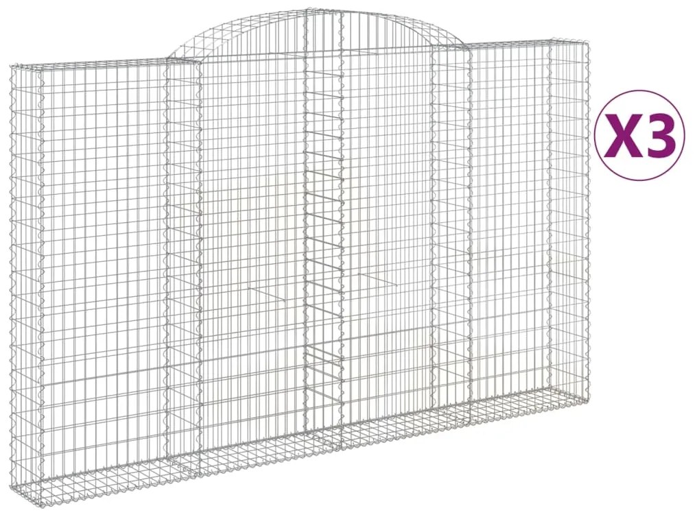 vidaXL Συρματοκιβώτια Τοξωτά 3 τεμ. 300x30x180/200 εκ. Γαλβαν. Ατσάλι