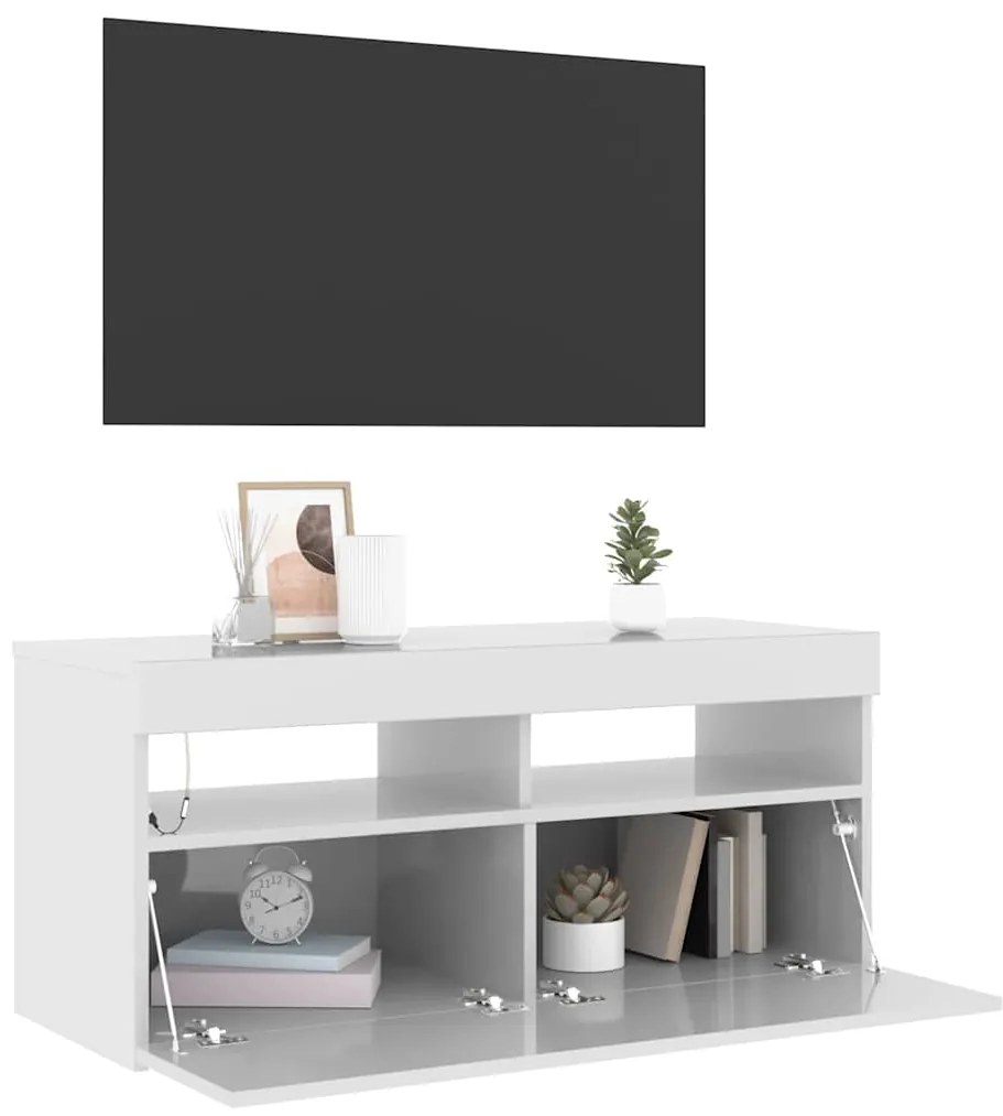 vidaXL Έπιπλο Τηλεόρασης με LED Γυαλιστερό Λευκό 90x35x40 εκ.