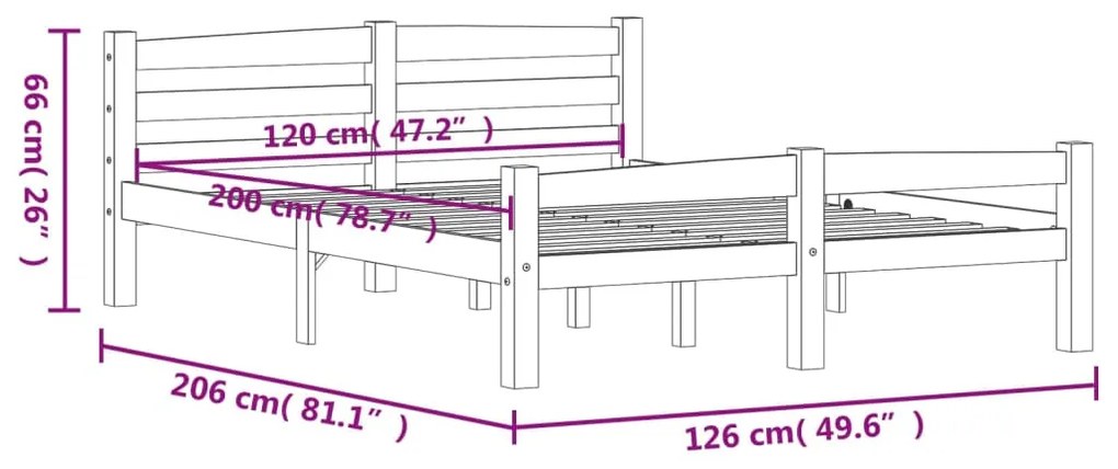 vidaXL Πλαίσιο Κρεβατιού 120 x 200 εκ. από Μασίφ Ξύλο Πεύκου