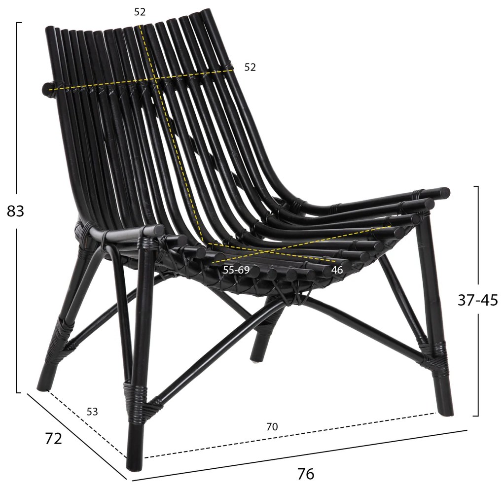 ΚΑΡΕΚΛΑ ΕΞΩΤ.ΧΩΡΟΥ CELLION HM9812.02 ΡΑΒΔΟΙ RATTAN ΣΕ ΜΑΥΡΟ ΧΡΩΜΑ 76x72x83Υεκ. - 0610418 - HM9812.02