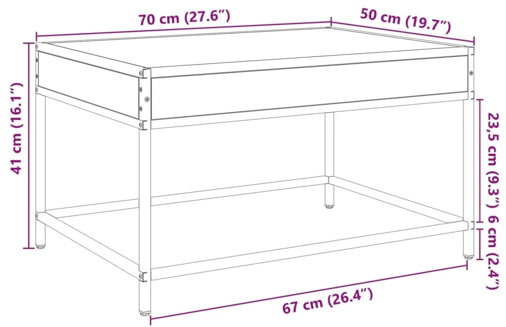 Τραπεζάκι Σαλονιού Άπειρο Φως LED Καφέ Δρυς 70x50x41 εκ. - Καφέ