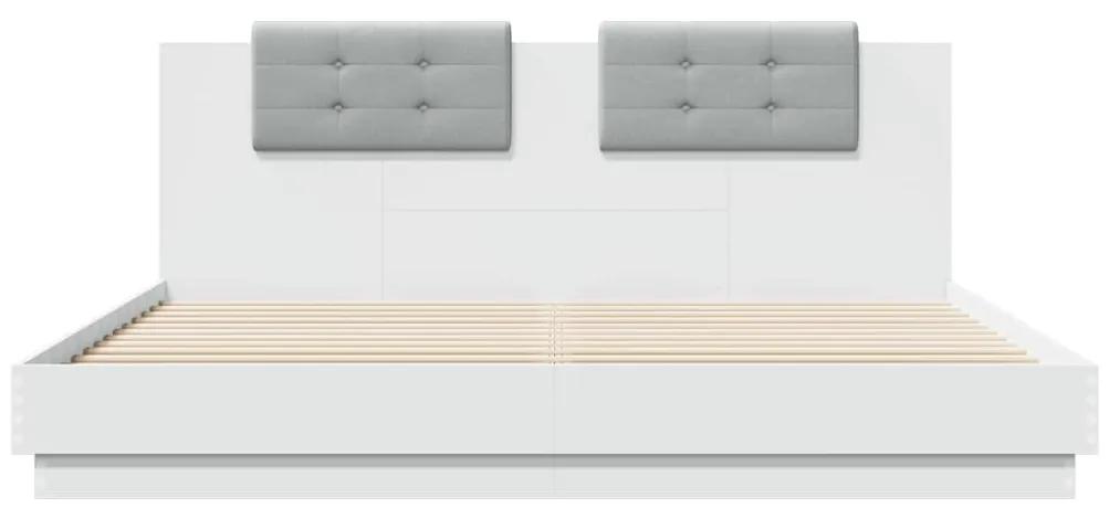 vidaXL Πλαίσιο Κρεβατιού με Κεφαλάρι/LED Λευκό 200 x 200 εκ.