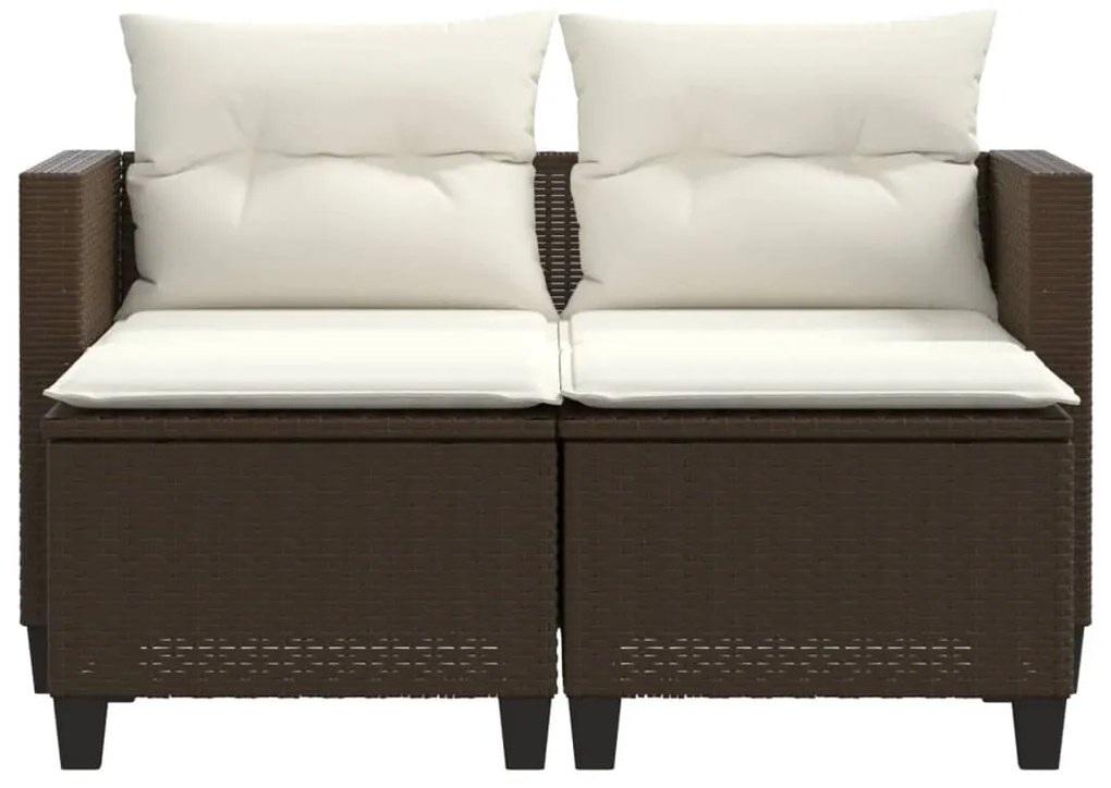 vidaXL Καναπές Κήπου Διθέσιος με Σκαμπό Καφέ Συνθετικό Ρατάν