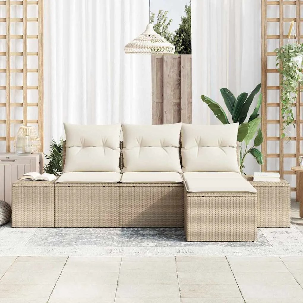 vidaXL Σετ Καναπέ Κήπου 4 pcs Μπεζ Πολυ ράταν