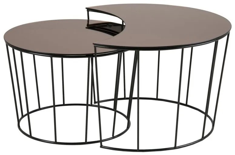 Σετ τραπεζιών περιοδικών Oakland 174, Καφέ, Μαύρο, 45cm, Γυαλί