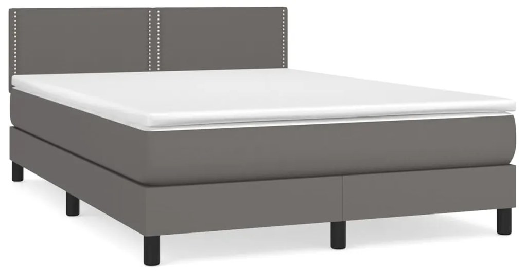 Κρεβάτι Boxspring με Στρώμα Γκρι 140x200εκ. από Συνθετικό Δέρμα - Γκρι