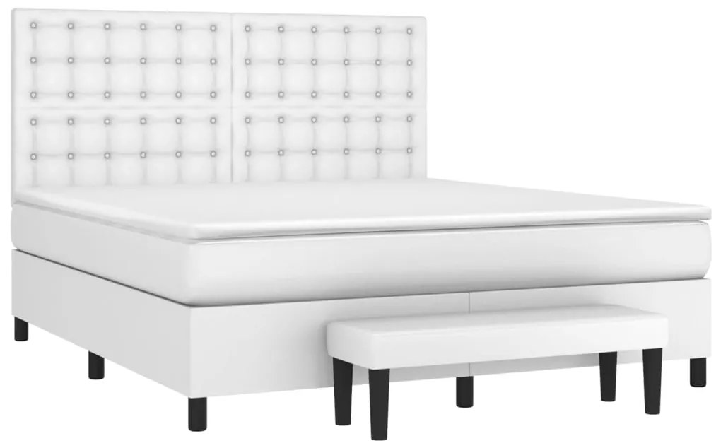 vidaXL Κρεβάτι Boxspring με Στρώμα Λευκό 180x200 εκ. Συνθετικό Δέρμα