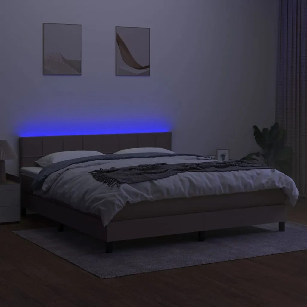 vidaXL Κρεβάτι Boxspring με Στρώμα & LED Taupe 160x200 εκ. Υφασμάτινο