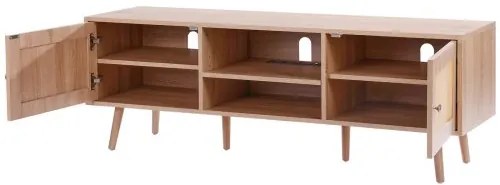 VEVOR Rattan TV Stand for 65&quot; TV Boho TV Stand with Build-in Socket Oak