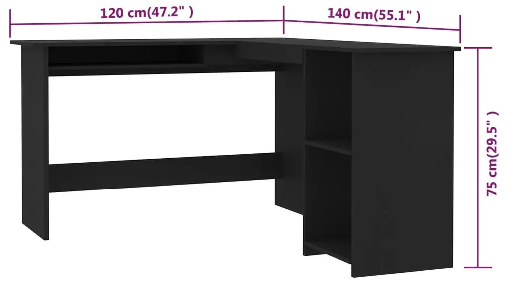 Γραφείο Γωνιακό Μαύρο 120 x 140 x 75 εκ. από Επεξ. Ξύλο - Μαύρο