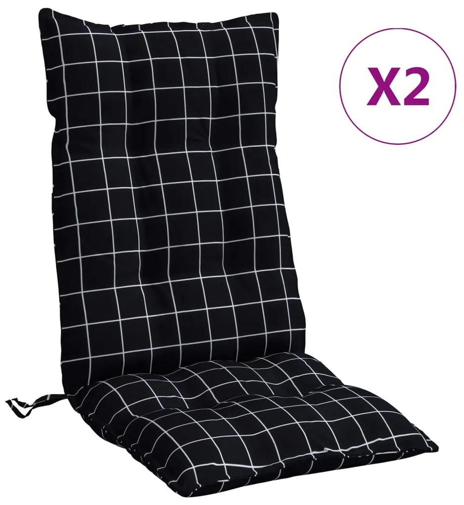 vidaXL Μαξιλάρια Καρέκλας Ψηλή Πλάτη 2 τεμ. Μαύρο Καρό Ύφασμα Oxford
