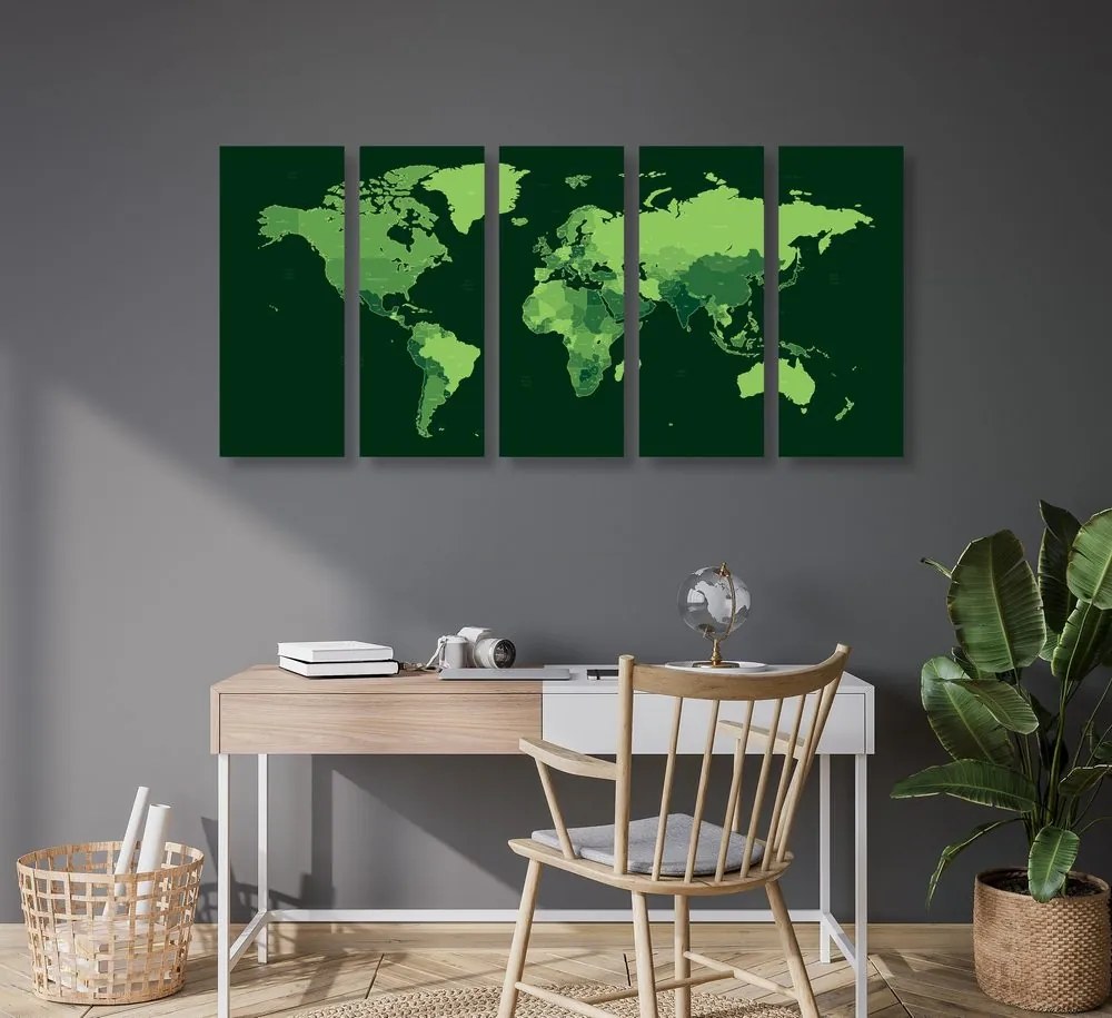 Λεπτομερής παγκόσμιος χάρτης με 5 μέρη εικόνα σε πράσινο - 200x100