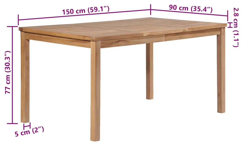 vidaXL Τραπέζι Κήπου 150 x 90 x 77 εκ. από Μασίφ Ξύλο Teak