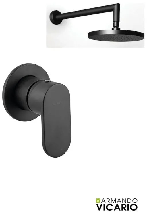 Armando Vicario SLIM Black Matt Ανακλινόμενη Κεφαλή Στρογγυλή Ø30εκ+Μπράτσο Τοίχου +Μίκτης εντοιχισμού 1 εξόδου 500050-400