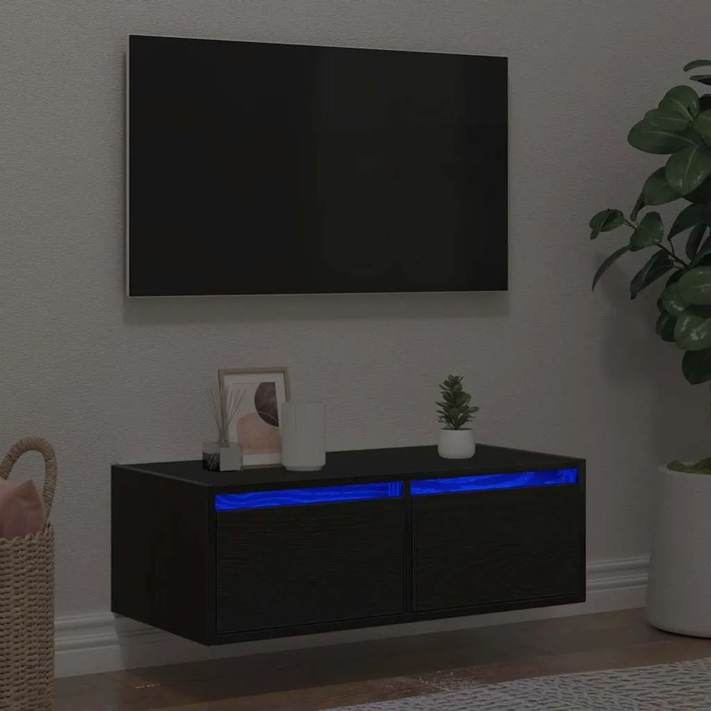 vidaXL Έπιπλο Τηλεόρασης με LED Μαύρη βελανιδιά 75x35,5x25 εκ.