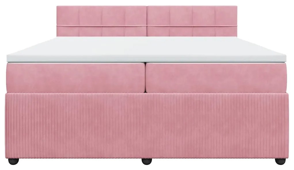 vidaXL Κρεβάτι Boxspring με Στρώμα Ροζ 200x200 εκ. Βελούδινο