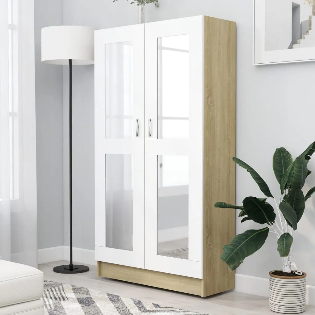vidaXL Βιτρίνα Λευκό/Sonoma Δρυς 82,5 x 30,5 x 150 εκ. Μοριοσανίδα