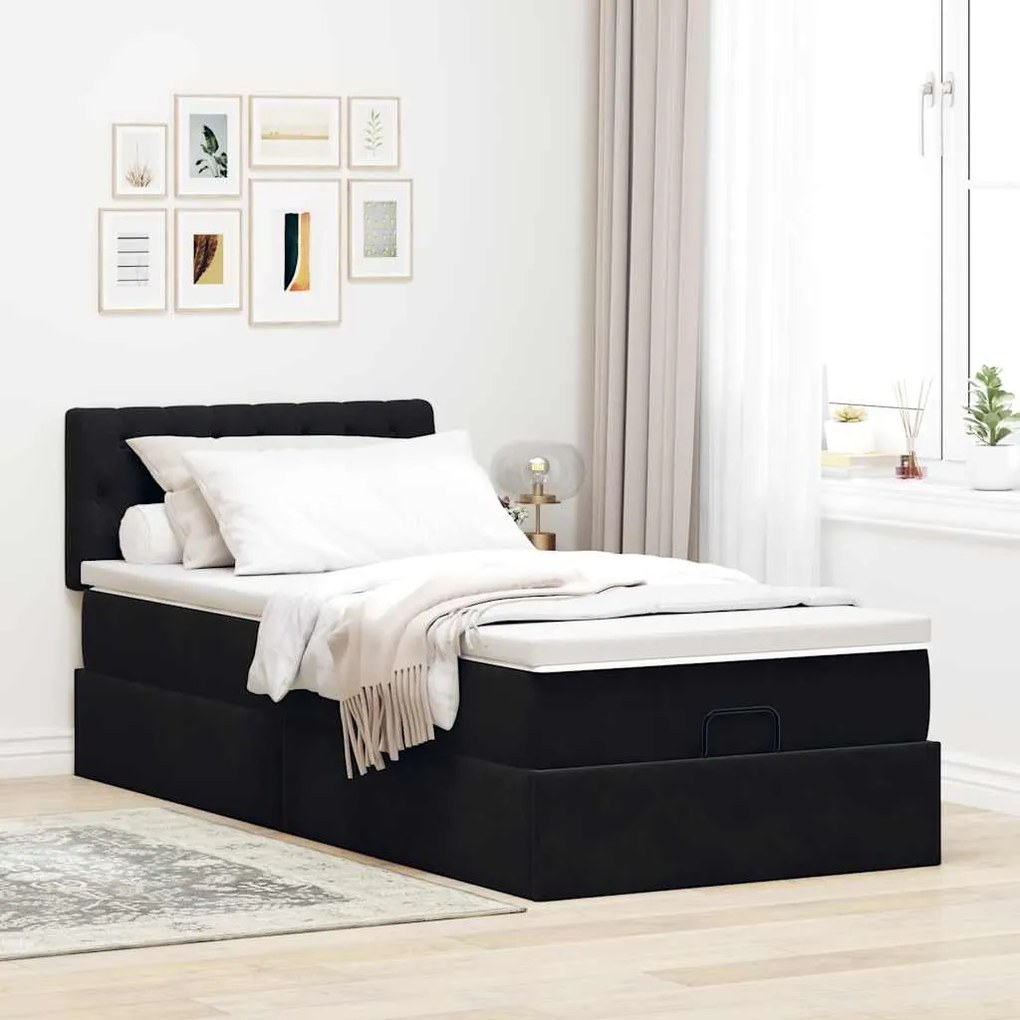 Οθωμανικό κρεβάτι με στρώμα Μαύρο 90x190cm Velvet 3311815